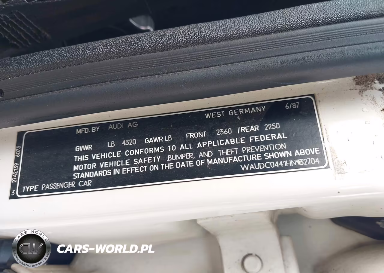 1987 Audi 5000 S Quattro VIN:WAUDC0441HN132704 - 9