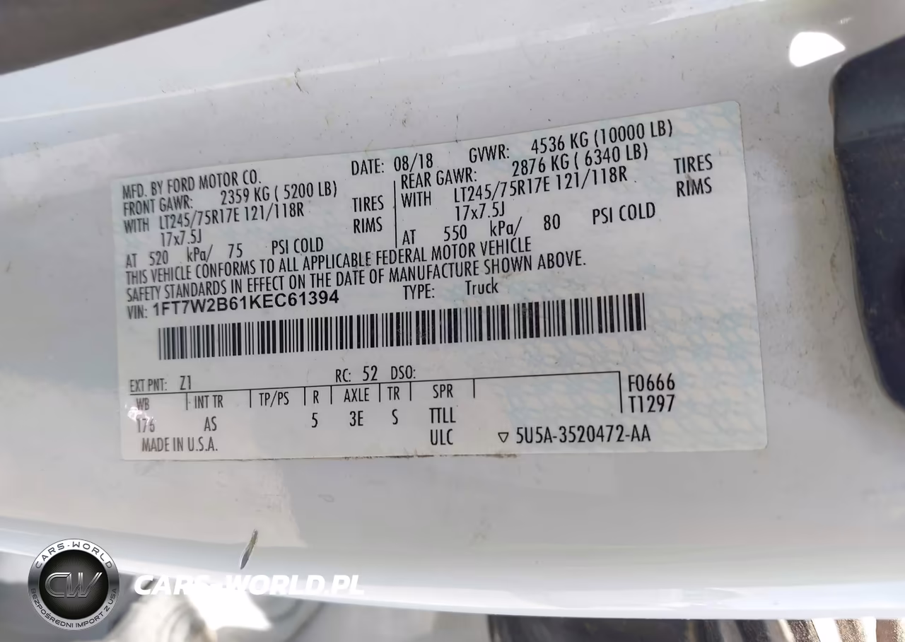 2019 Ford F-250 Xl VIN:1FT7W2B61KEC61394 - 9