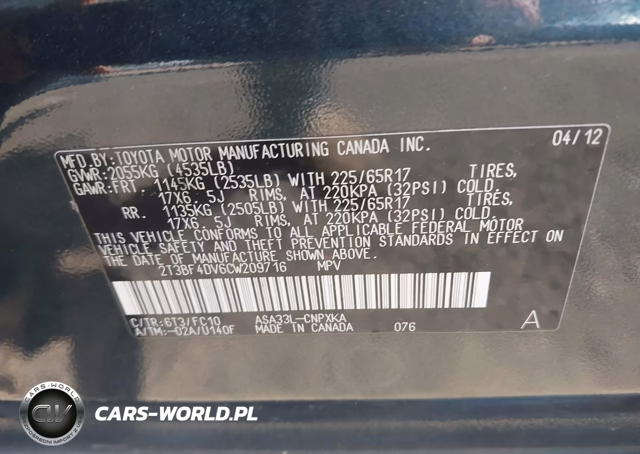 2012 Toyota Rav4 VIN:2T3BF4DV6CW209716 - 9