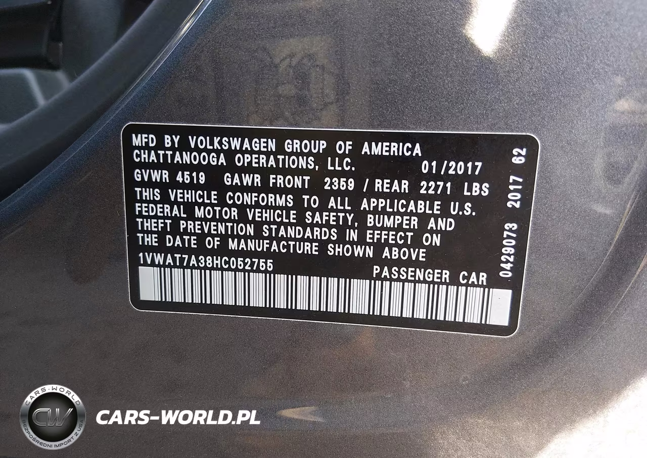 2017 Volkswagen Passat 1.8T S VIN:1VWAT7A38HC052755 - 9