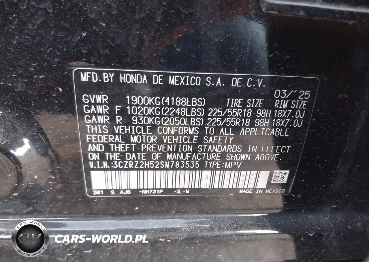 2025 Honda Hr-V Awd Sport VIN:3CZRZ2H52SM783535 - 9