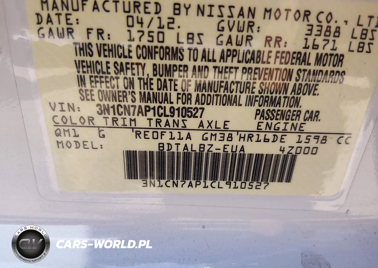 2012 Nissan Versa 1.6 Sv VIN:3N1CN7AP1CL910527 - 9
