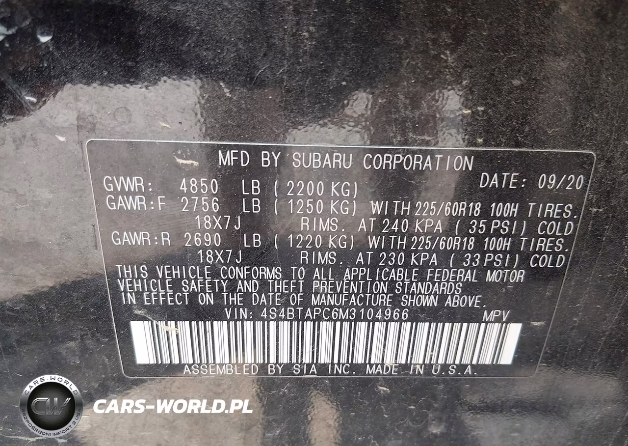 2021 Subaru Outback Touring VIN:4S4BTAPC6M3104966 - 9