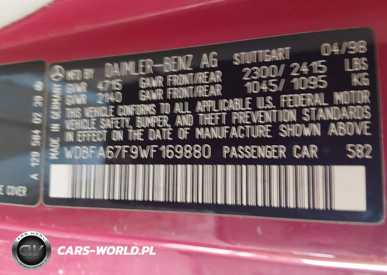1998 Mercedes-Benz Sl 500 VIN:WDBFA67F9WF169880 - 9
