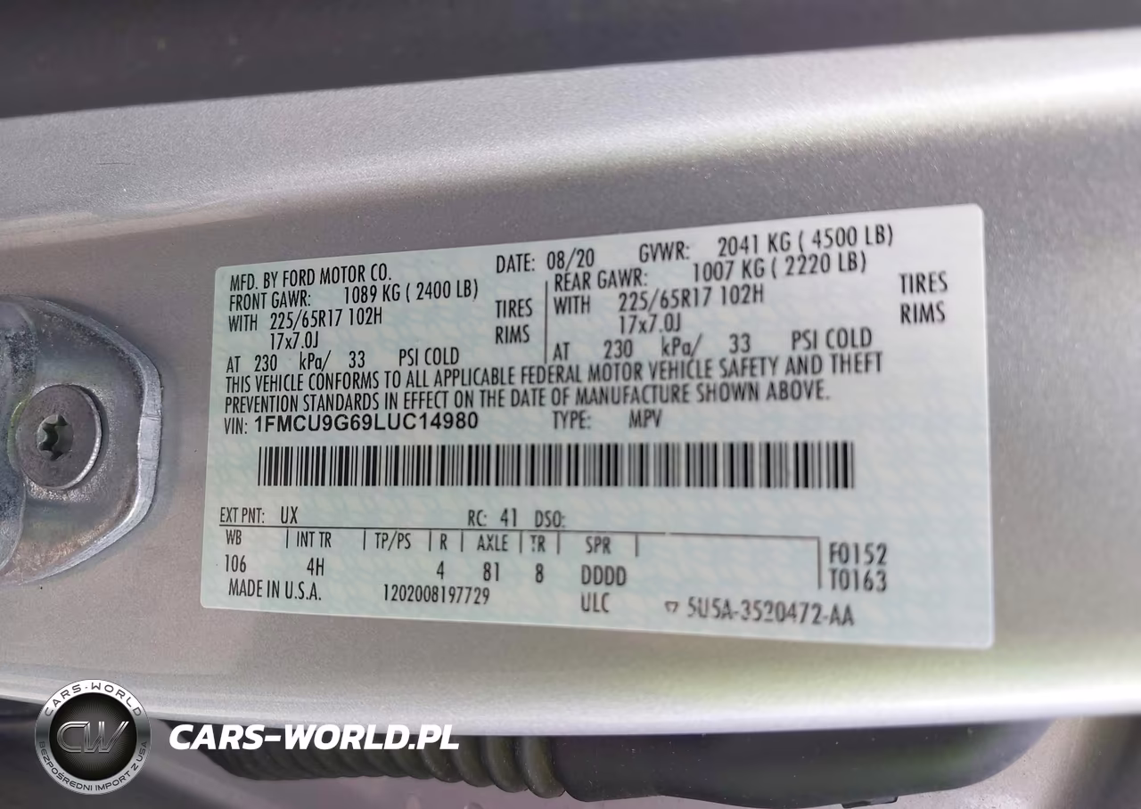 2020 Ford Escape Se VIN:1FMCU9G69LUC14980 - 9