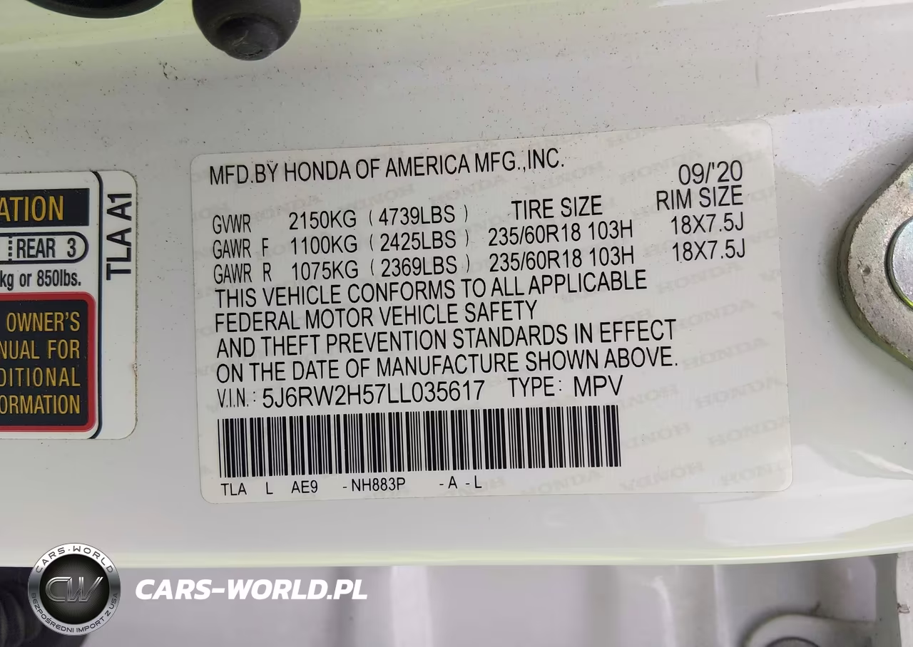 2020 Honda Cr-V Awd Ex VIN:5J6RW2H57LL035617 - 9