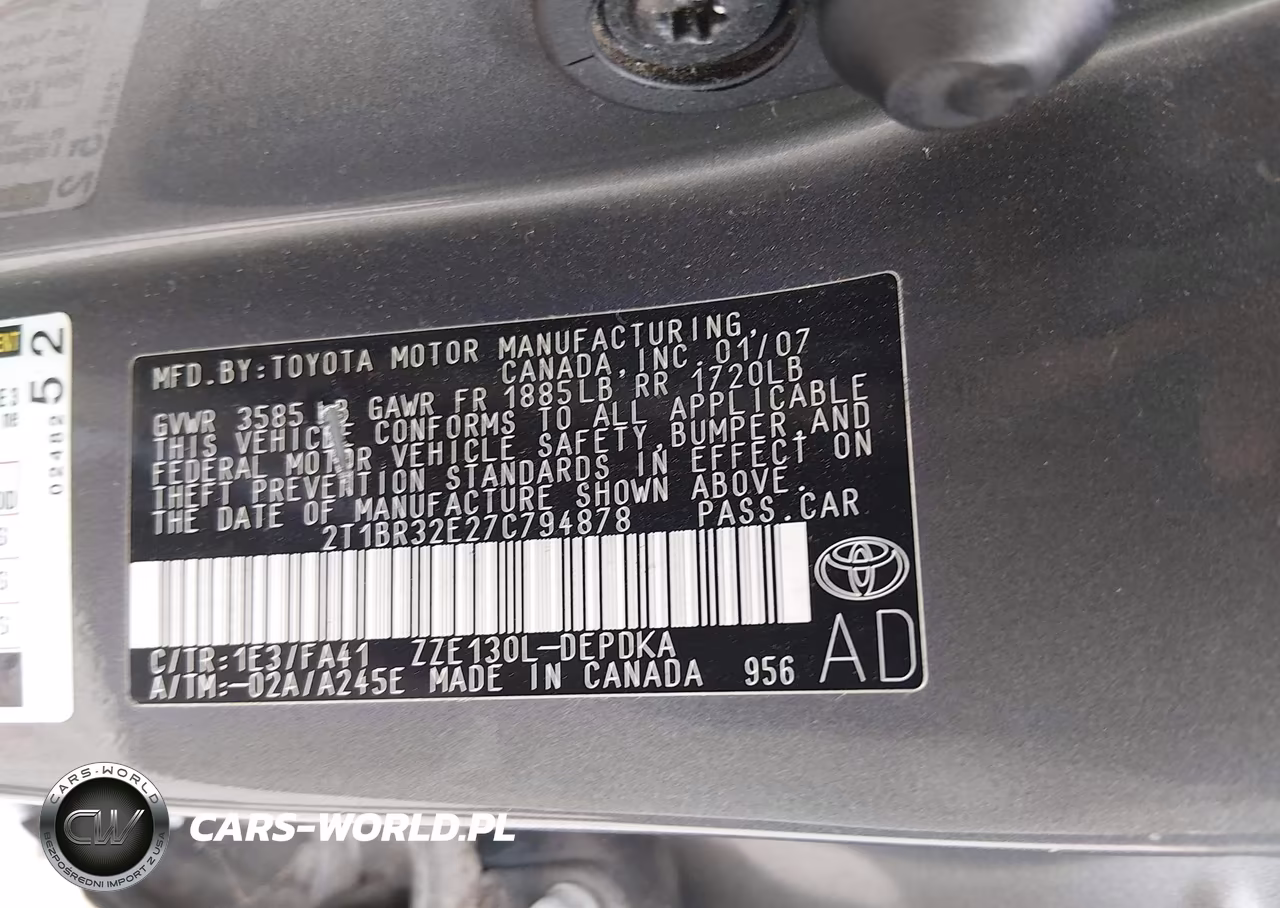 2007 Toyota Corolla Ce VIN:2T1BR32E27C794878 - 9