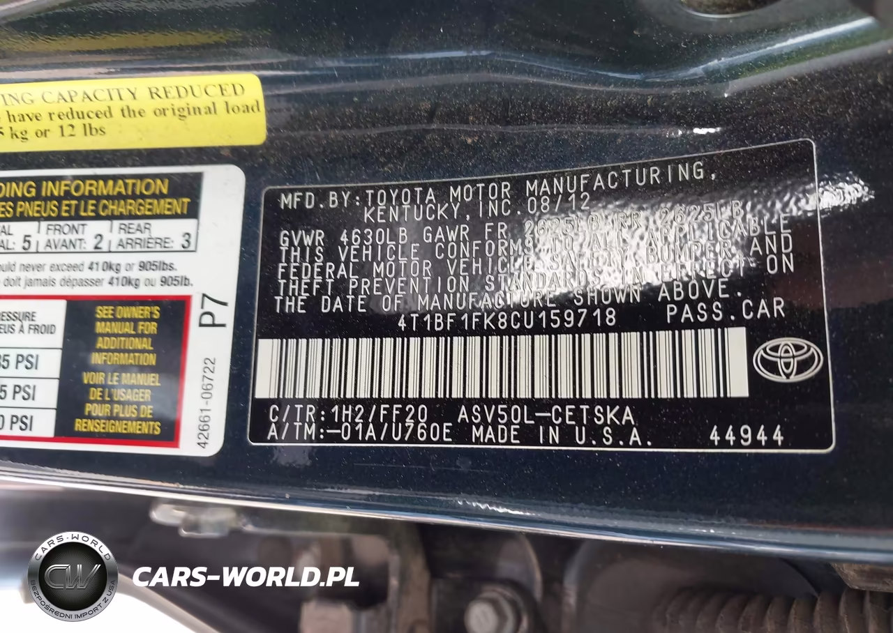 2012 Toyota Camry Se VIN:4T1BF1FK8CU159718 - 9