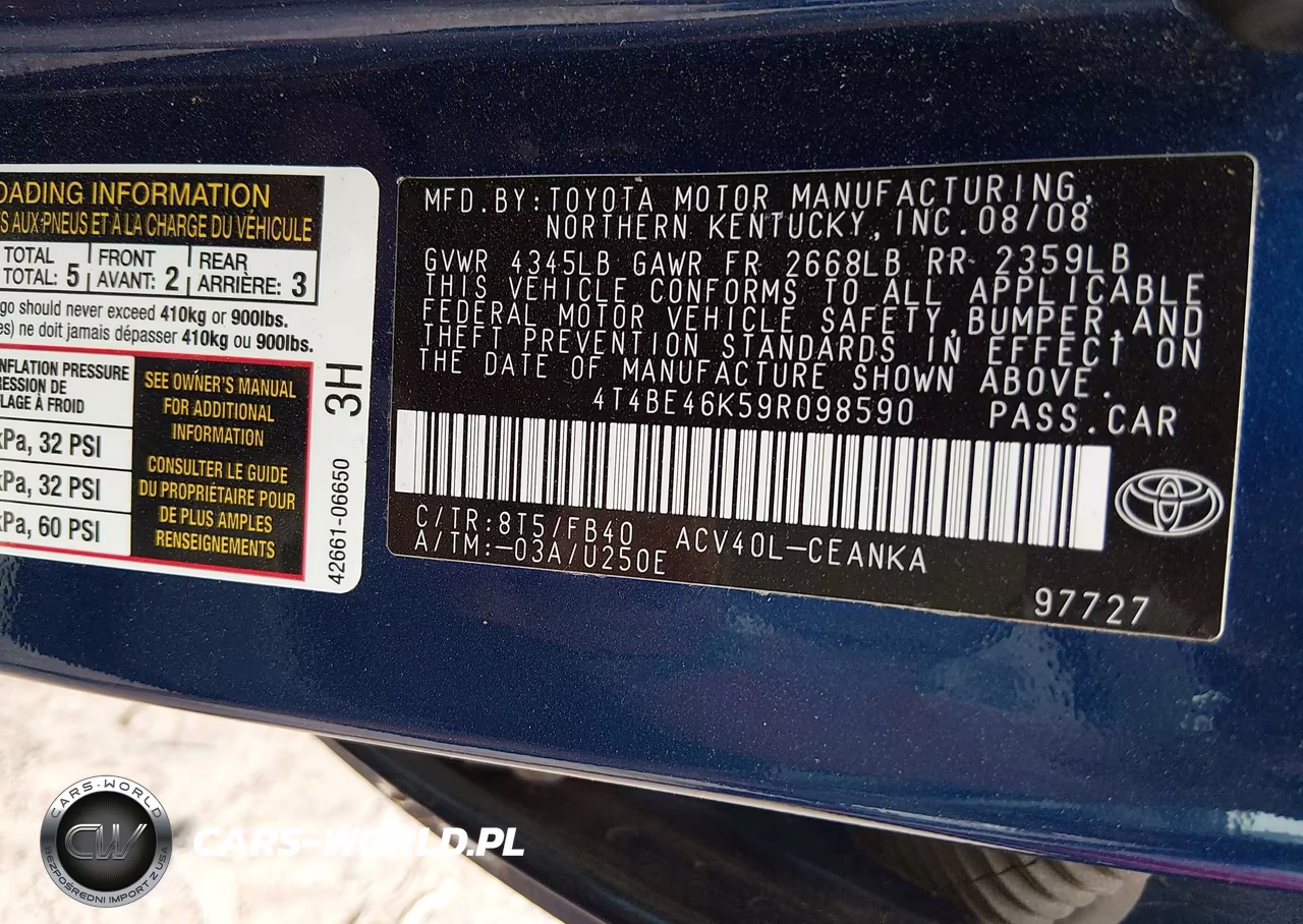 2009 Toyota Camry Le VIN:4T4BE46K59R098590 - 9
