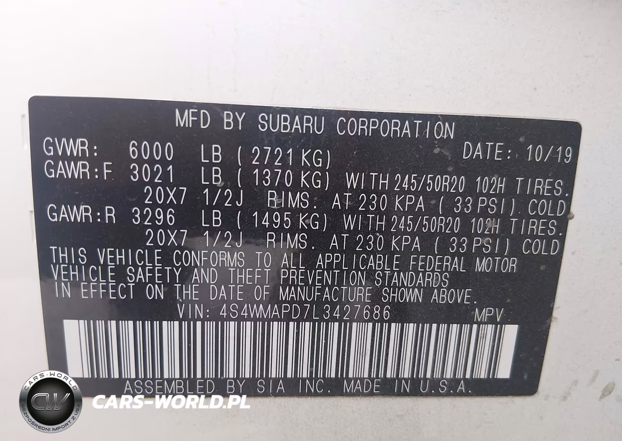 2020 Subaru Ascent Limited VIN:4S4WMAPD7L3427686 - 9
