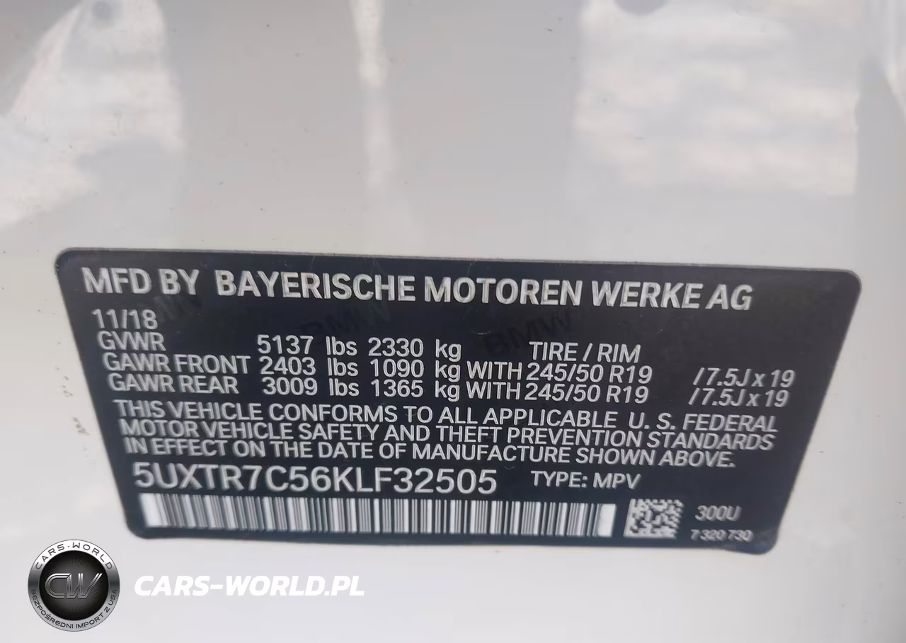 2019 BMW X3 Sdrive30I VIN:5UXTR7C56KLF32505 - 9