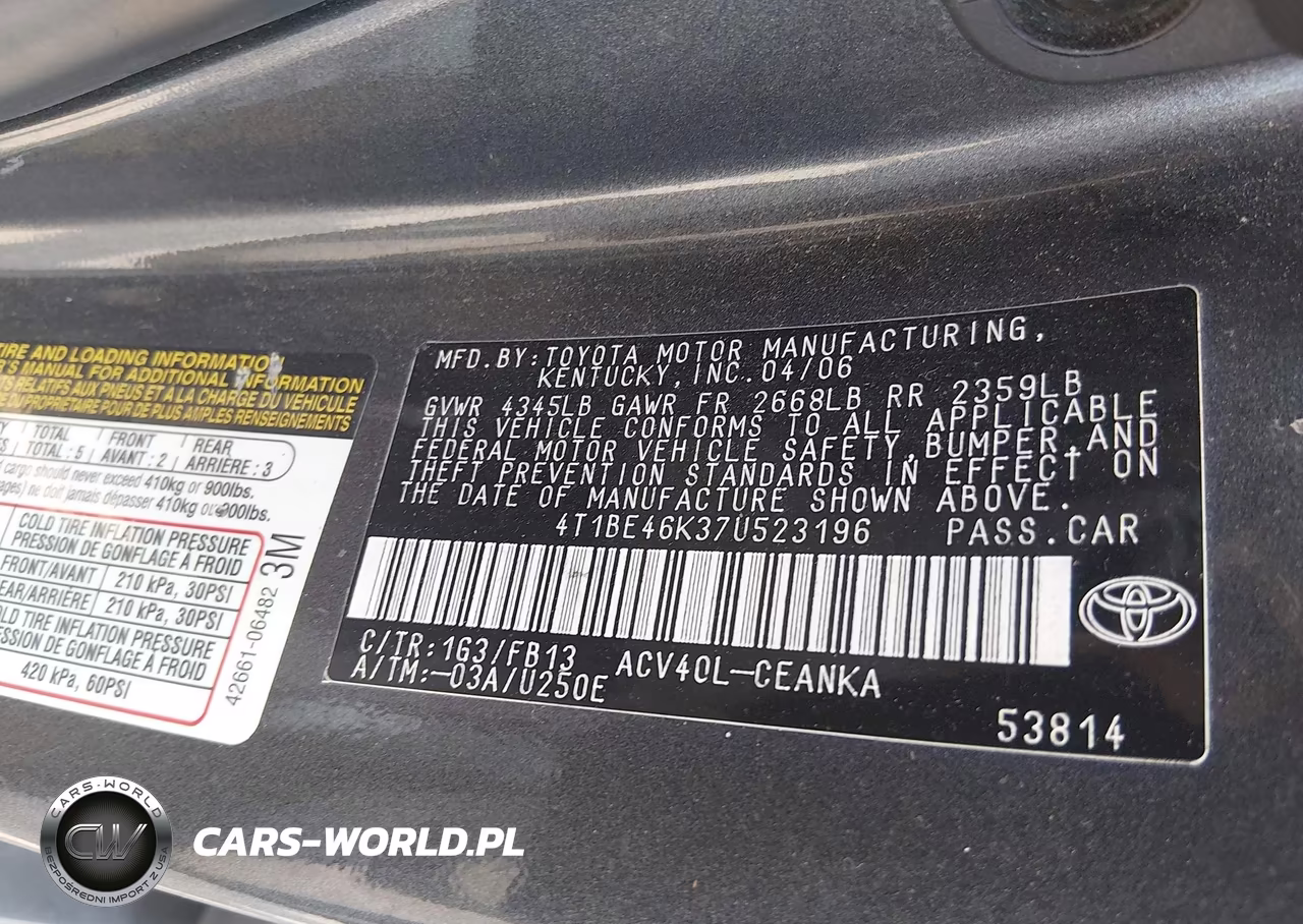 2007 Toyota Camry Le VIN:4T1BE46K37U523196 - 9