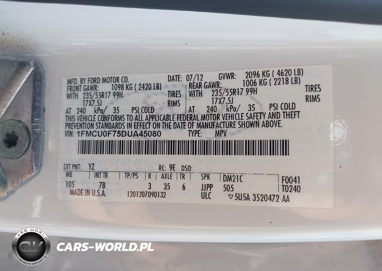 2013 Ford Escape S VIN:1FMCU0F75DUA45080 - 9