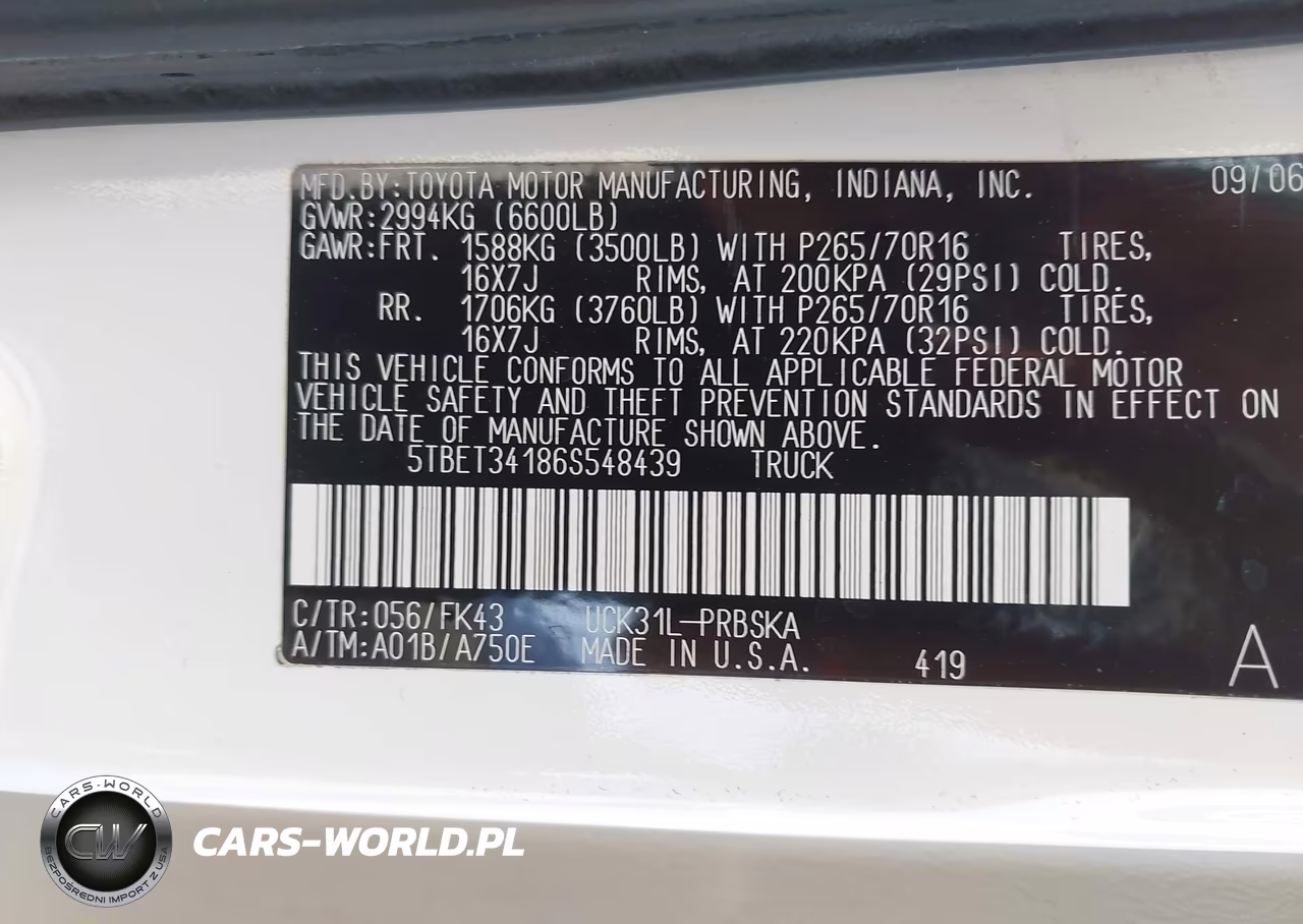 2006 Toyota Tundra Sr5 V8 VIN:5TBET34186S548439 - 9