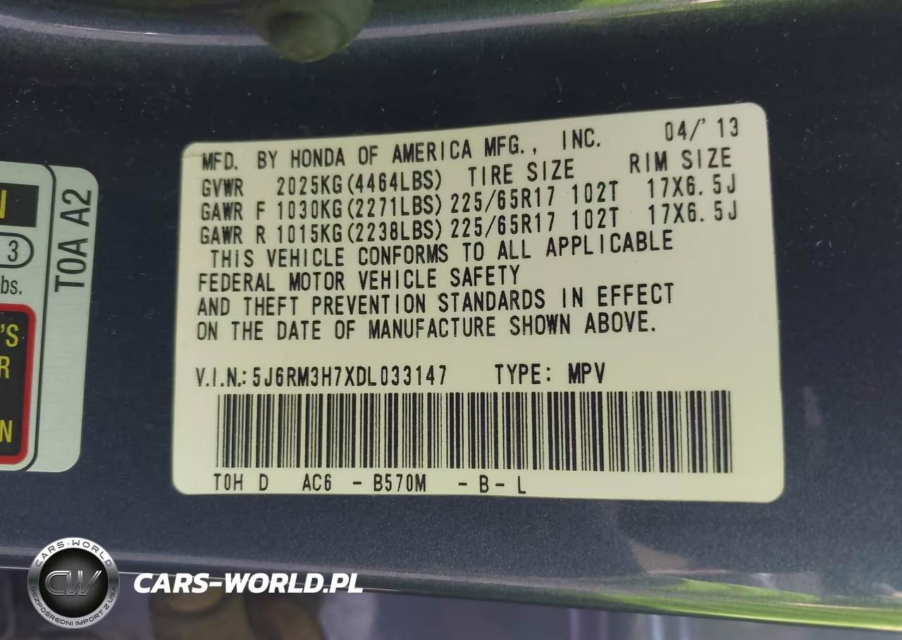 2013 Honda Cr-V Ex-L VIN:5J6RM3H7XDL033147 - 9