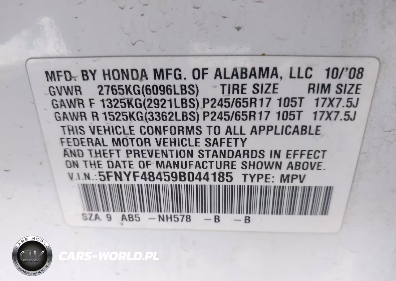 2009 Honda Pilot Ex VIN:5FNYF48459B044185 - 9