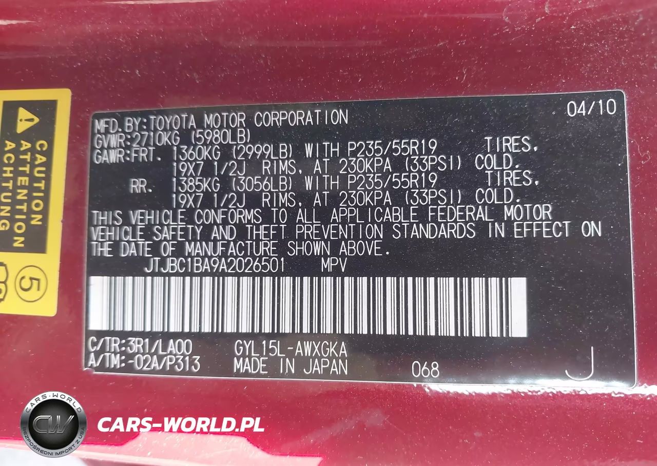 2010 Lexus Rx 450H VIN:JTJBC1BA9A2026501 - 9