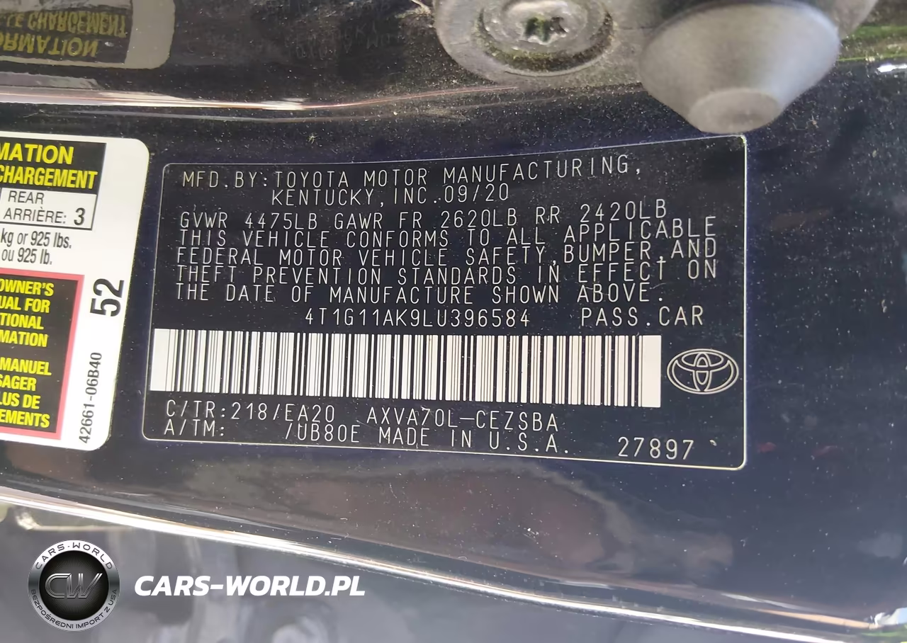 2020 Toyota Camry Se VIN:4T1G11AK9LU396584 - 9