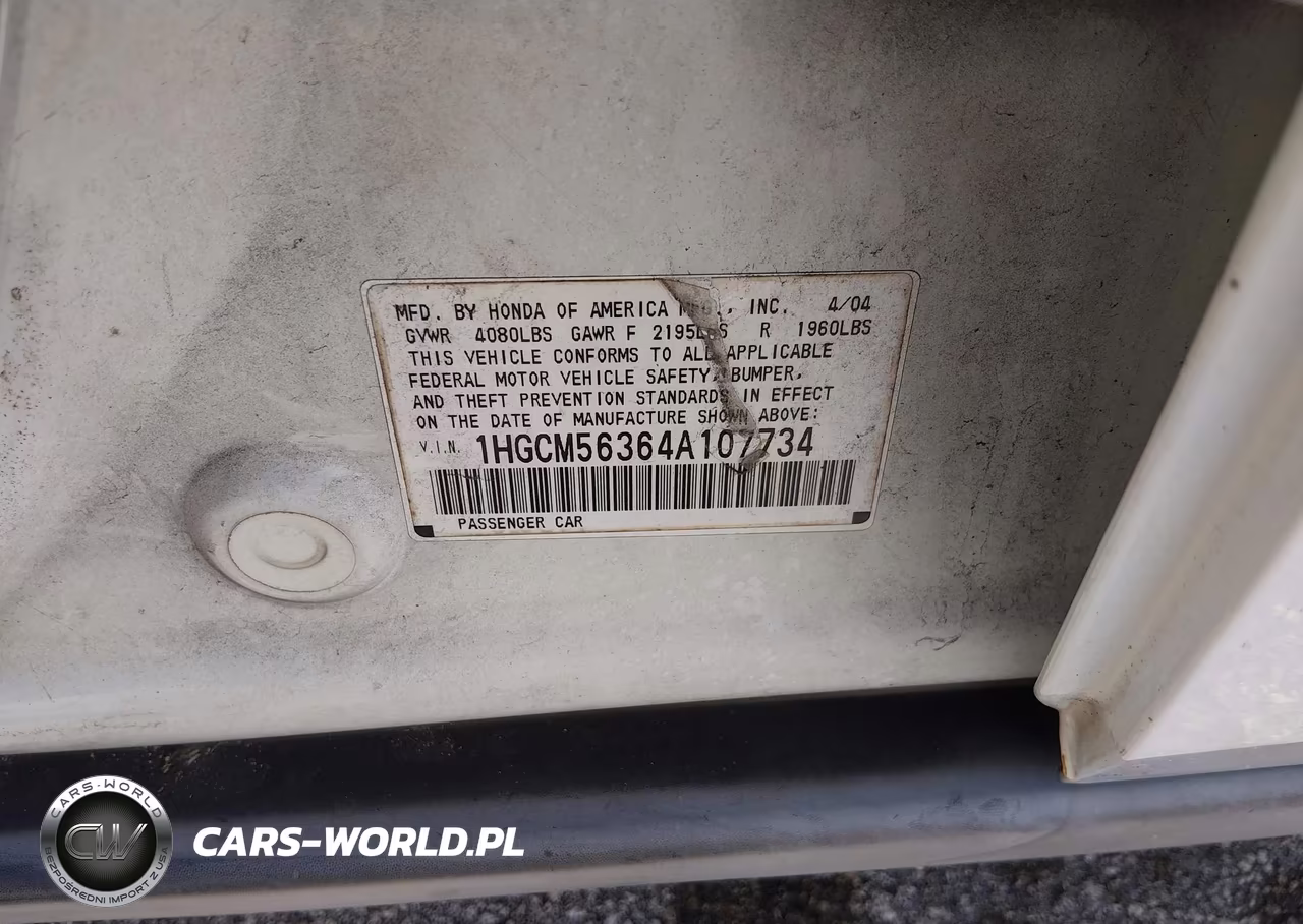 2004 Honda Accord 2.4 Lx VIN:1HGCM56364A107734 - 9