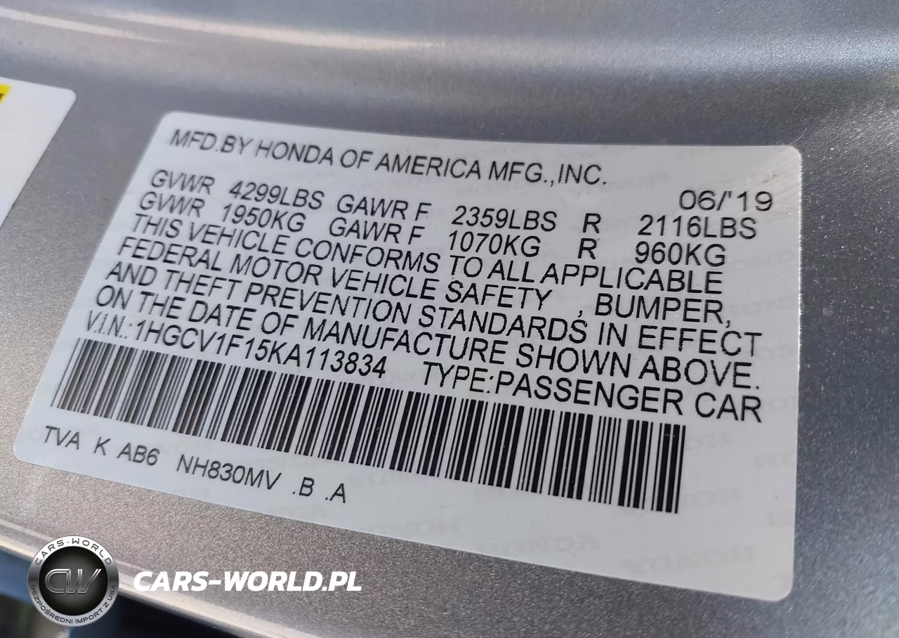 2019 Honda Accord Lx VIN:1HGCV1F15KA113834 - 9