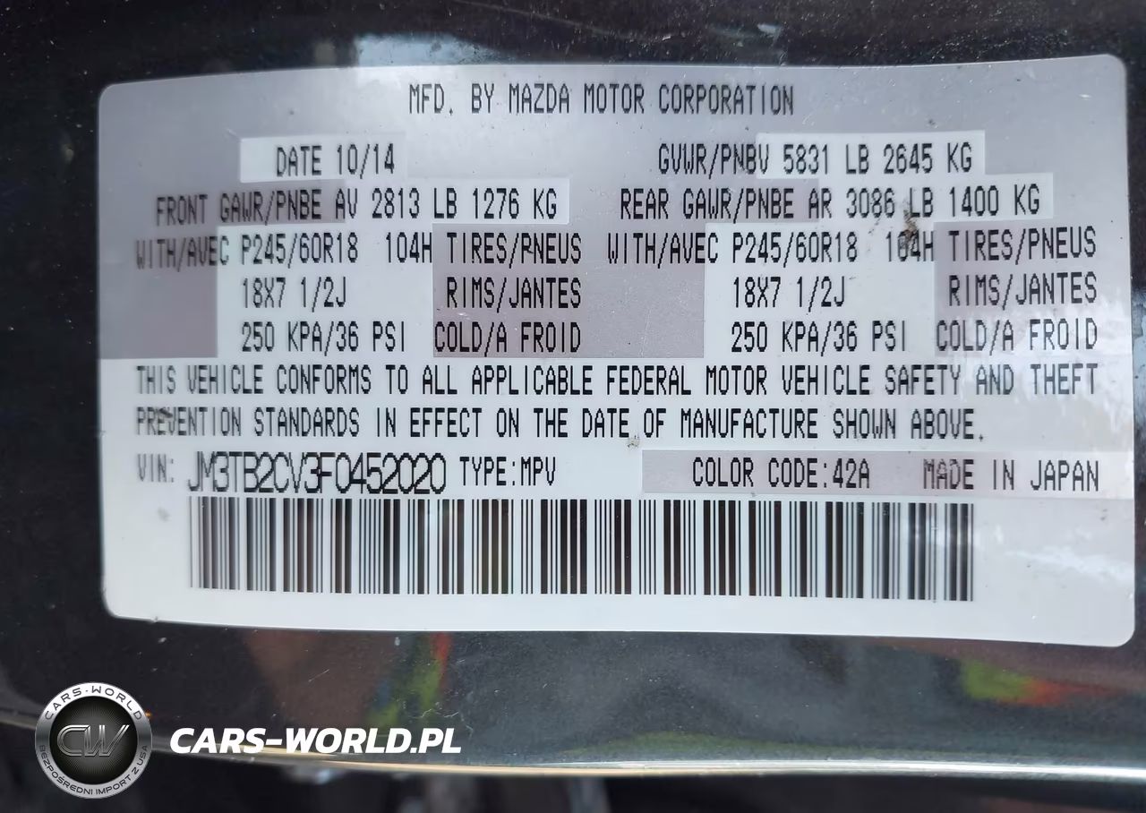 2015 Mazda Cx-9 Touring VIN:JM3TB2CV3F0452020 - 9