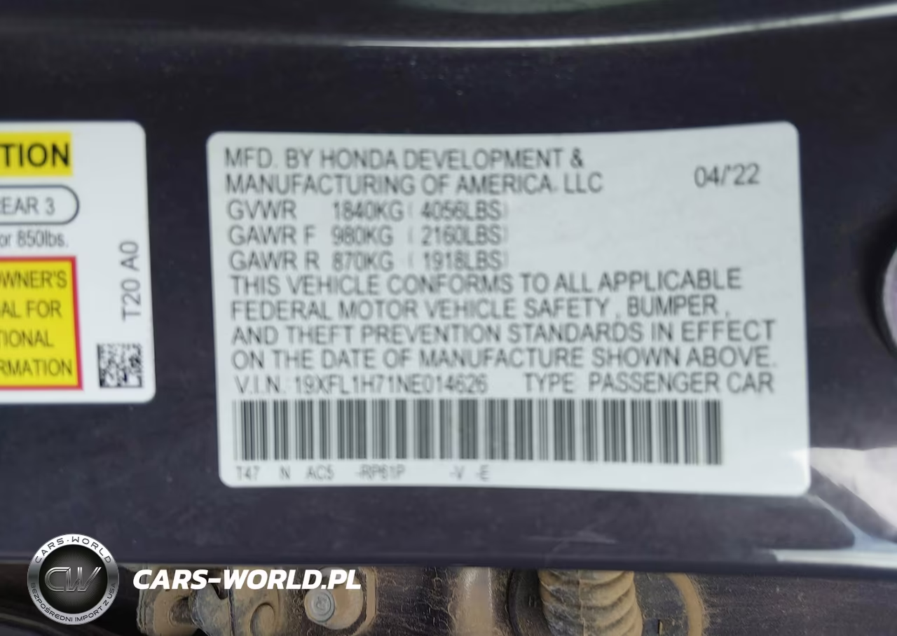 2022 Honda Civic Ex-L VIN:19XFL1H71NE014626 - 9