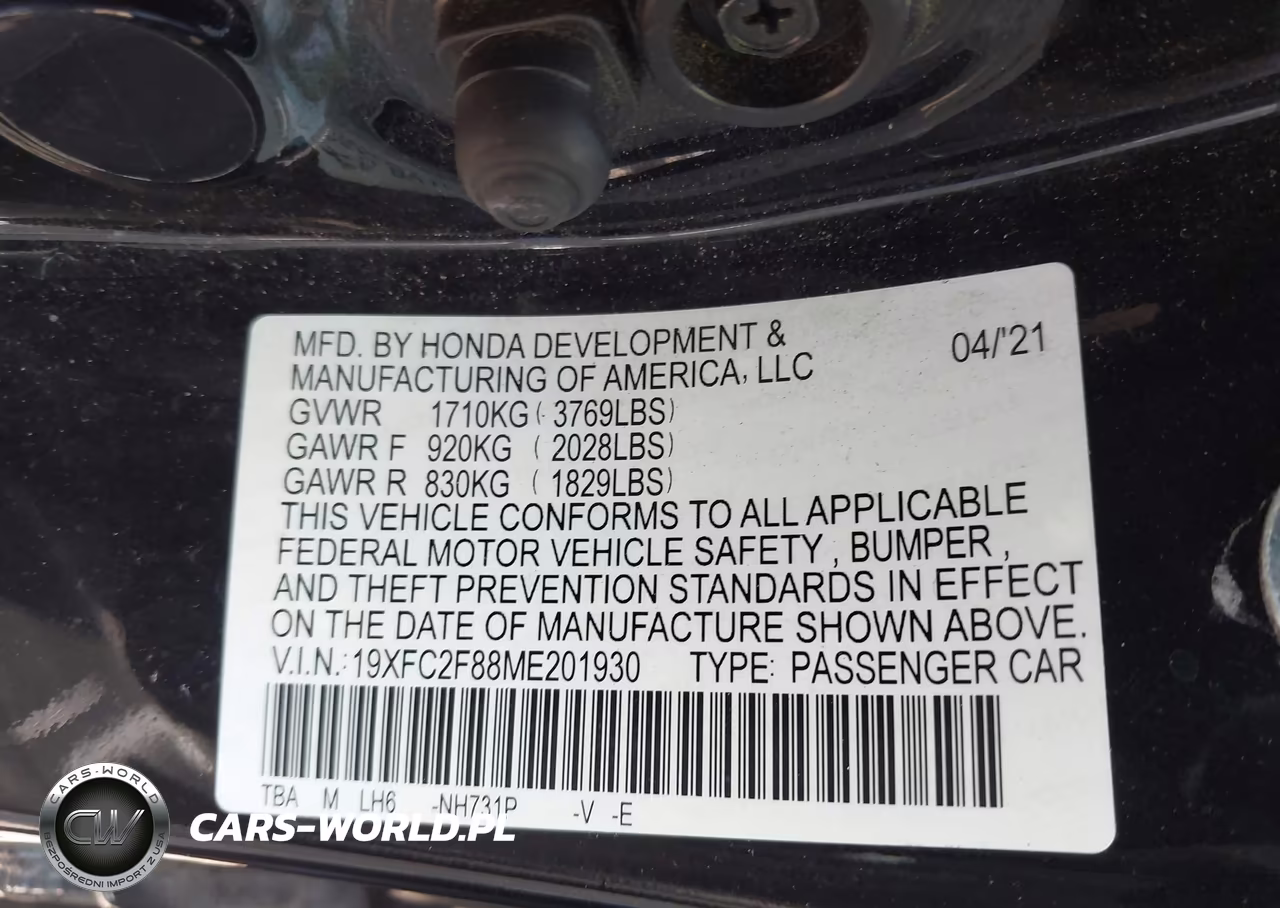 2021 Honda Civic Sport VIN:19XFC2F88ME201930 - 9