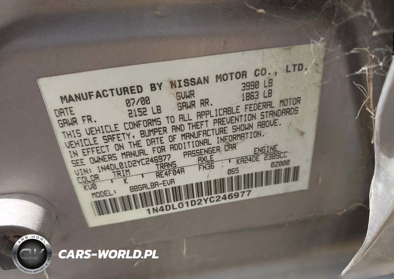 2000 Nissan Altima Gle-Gxe-Se-Xe VIN:1N4DL01D2YC246977 - 9