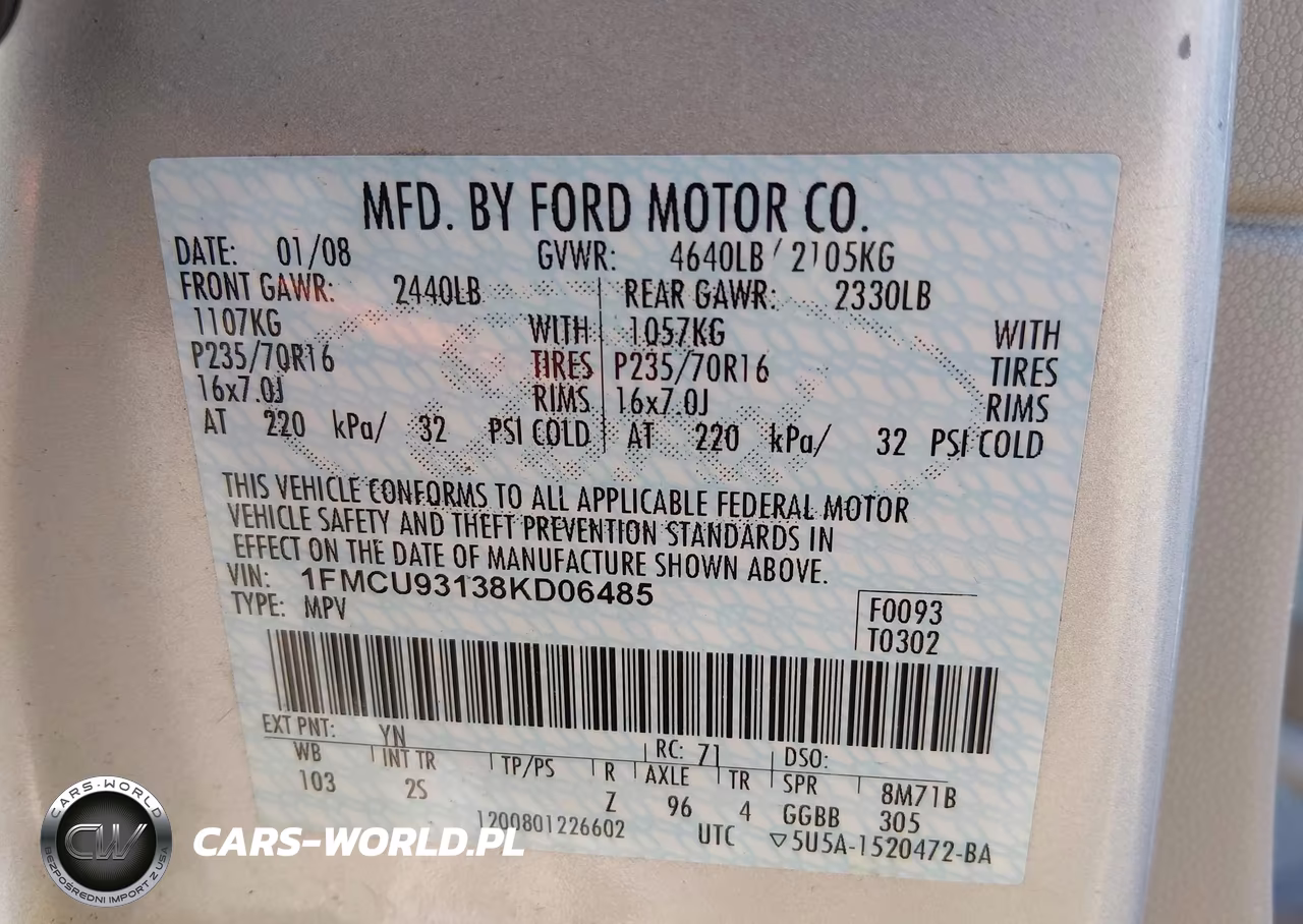 2008 Ford Escape Xlt VIN:1FMCU93138KD06485 - 9