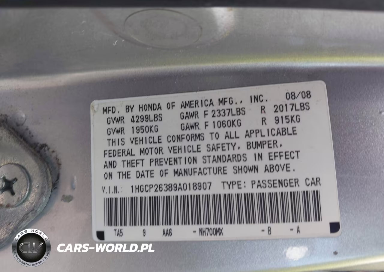 2009 Honda Accord 2.4 Lx VIN:1HGCP26389A018907 - 9