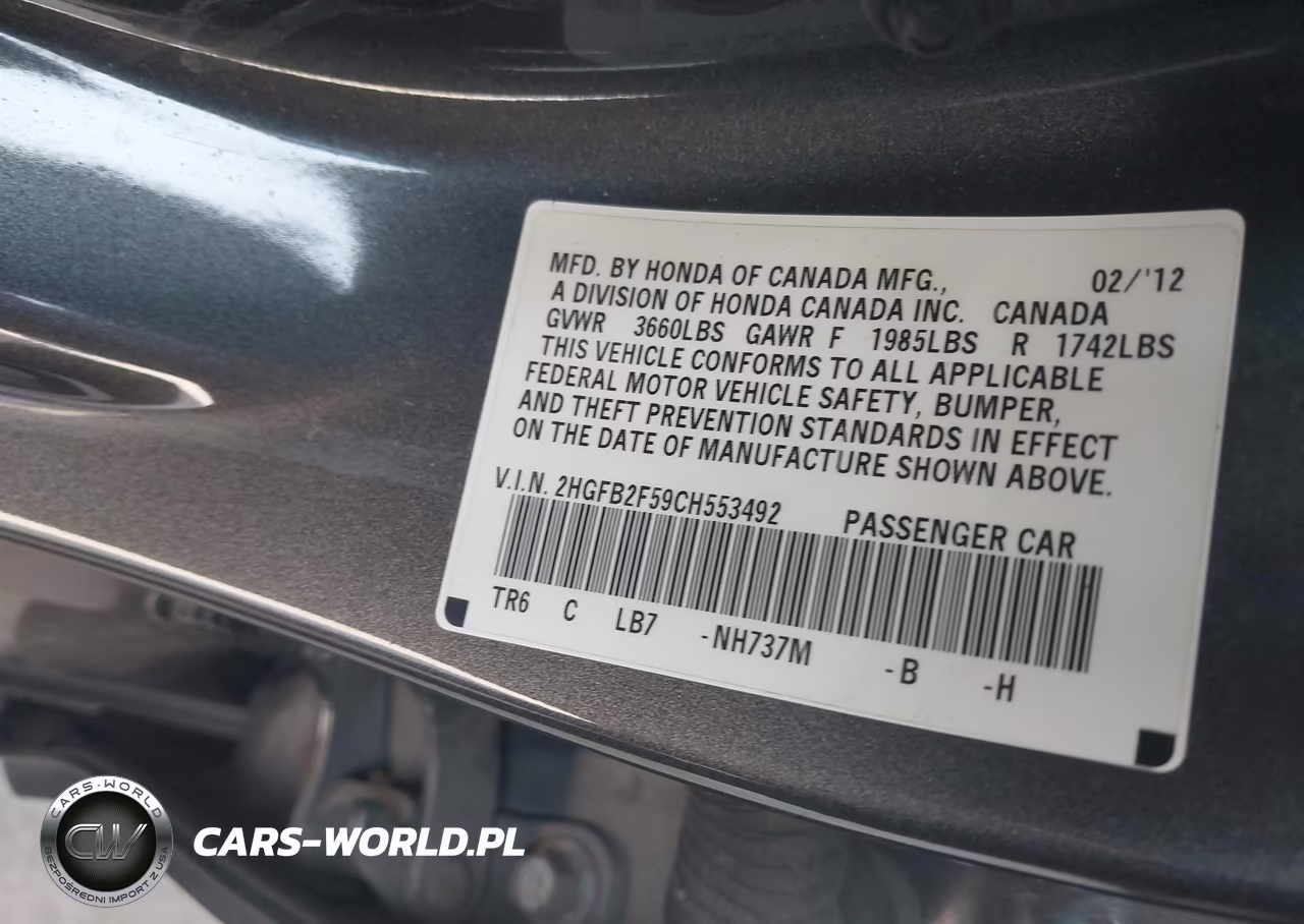 2012 Honda Civic Lx VIN:2HGFB2F59CH553492 - 9