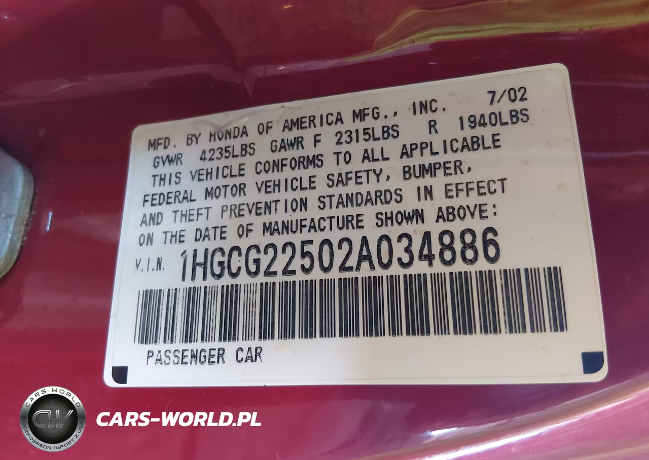 2002 Honda Accord 3.0 Ex VIN:1HGCG22502A034886 - 9