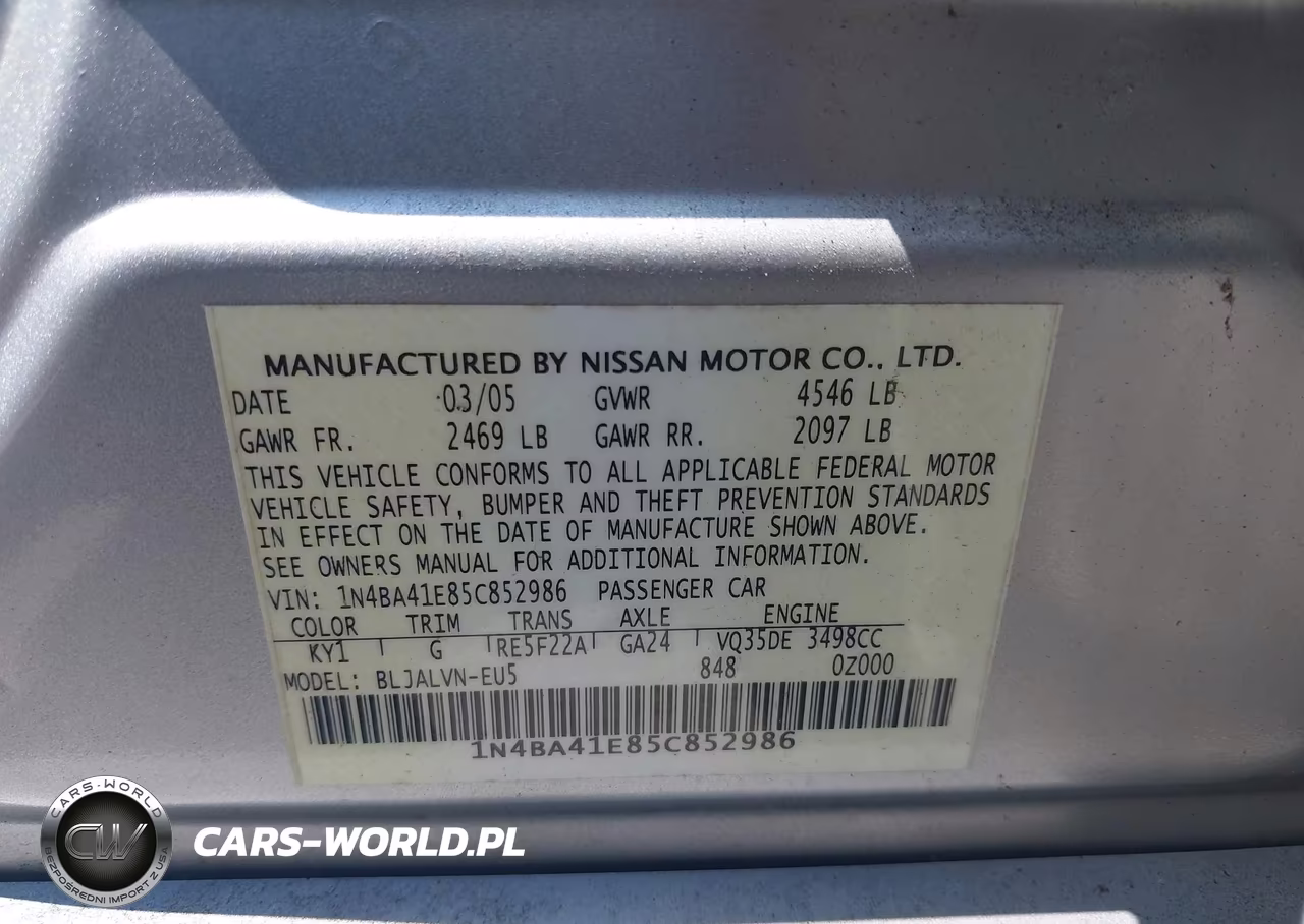 2005 Nissan Maxima 3.5 Sl VIN:1N4BA41E85C852986 - 9
