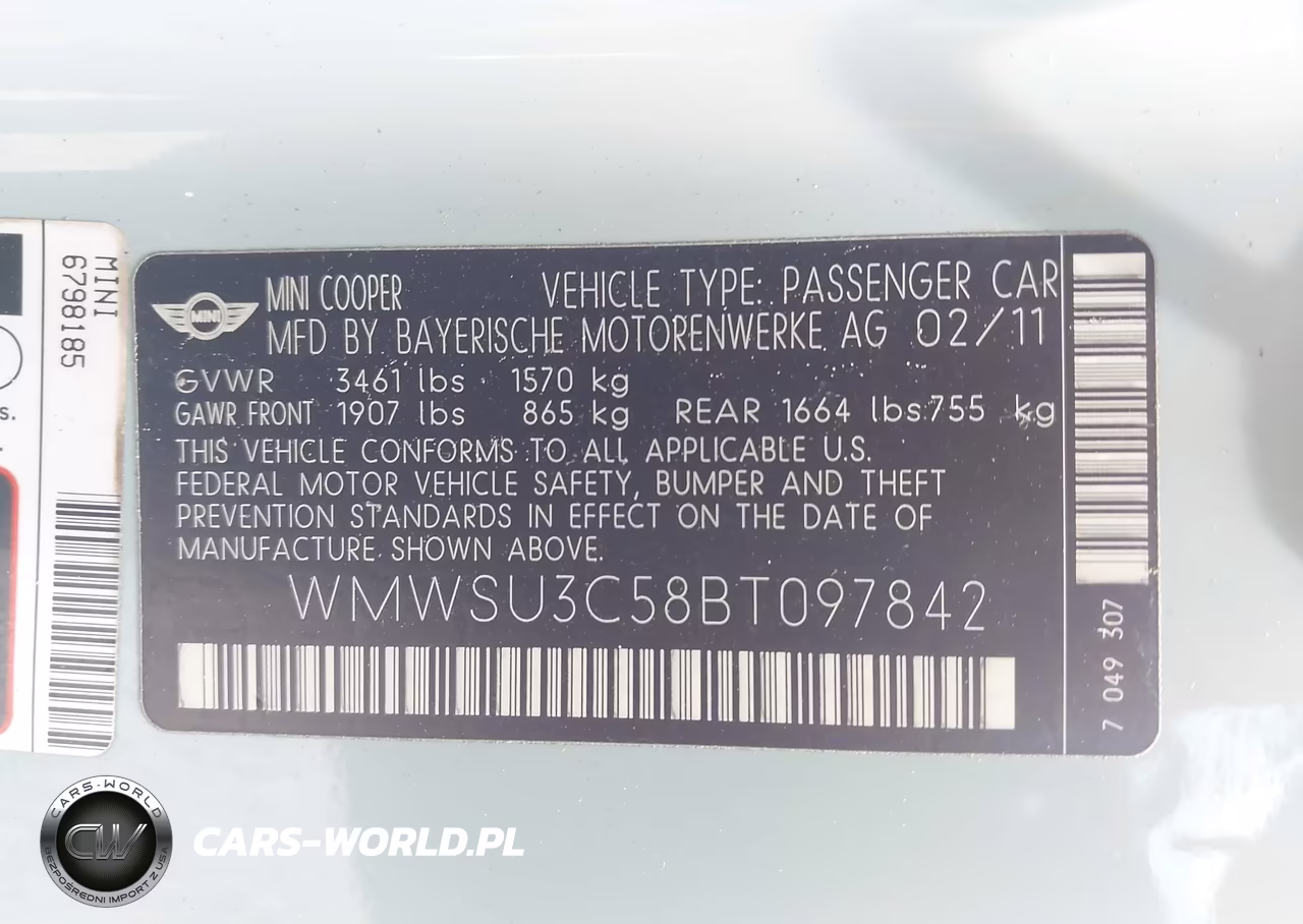 2011 Mini Cooper VIN:WMWSU3C58BT097842 - 9