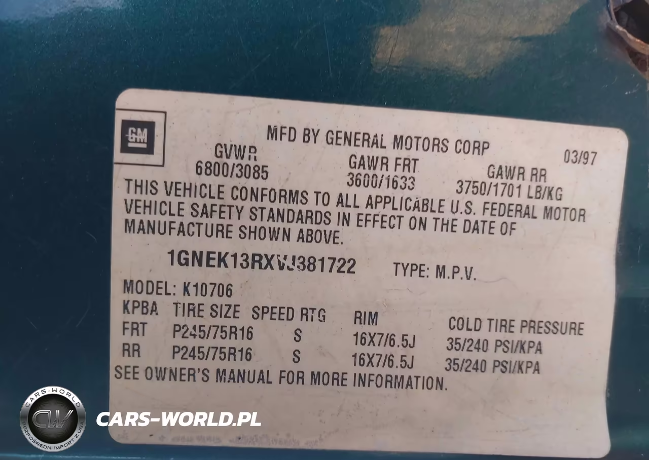 1997 Chevrolet Tahoe Ls VIN:1GNEK13RXVJ381722 - 9