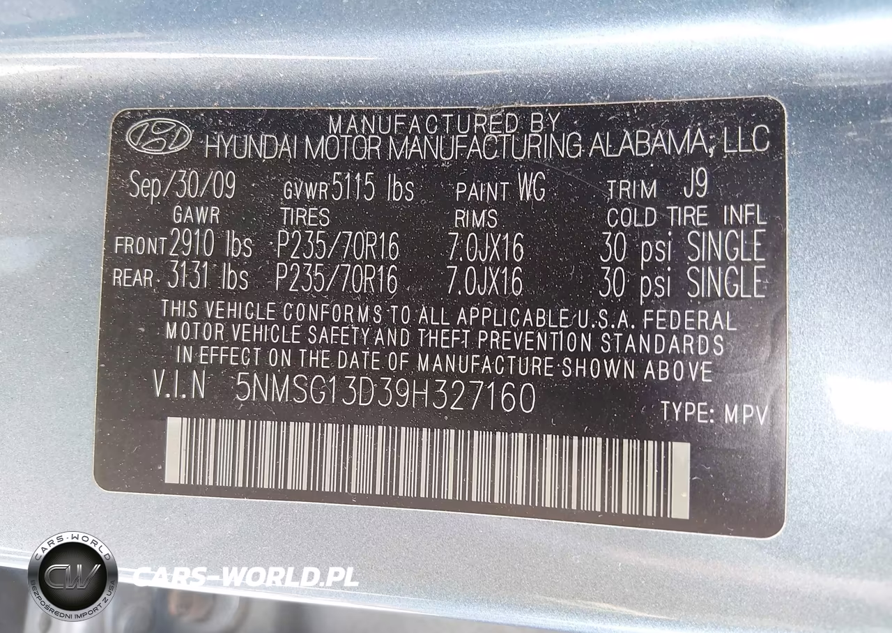 2009 Hyundai Santa Fe Gls VIN:5NMSG13D39H327160 - 9