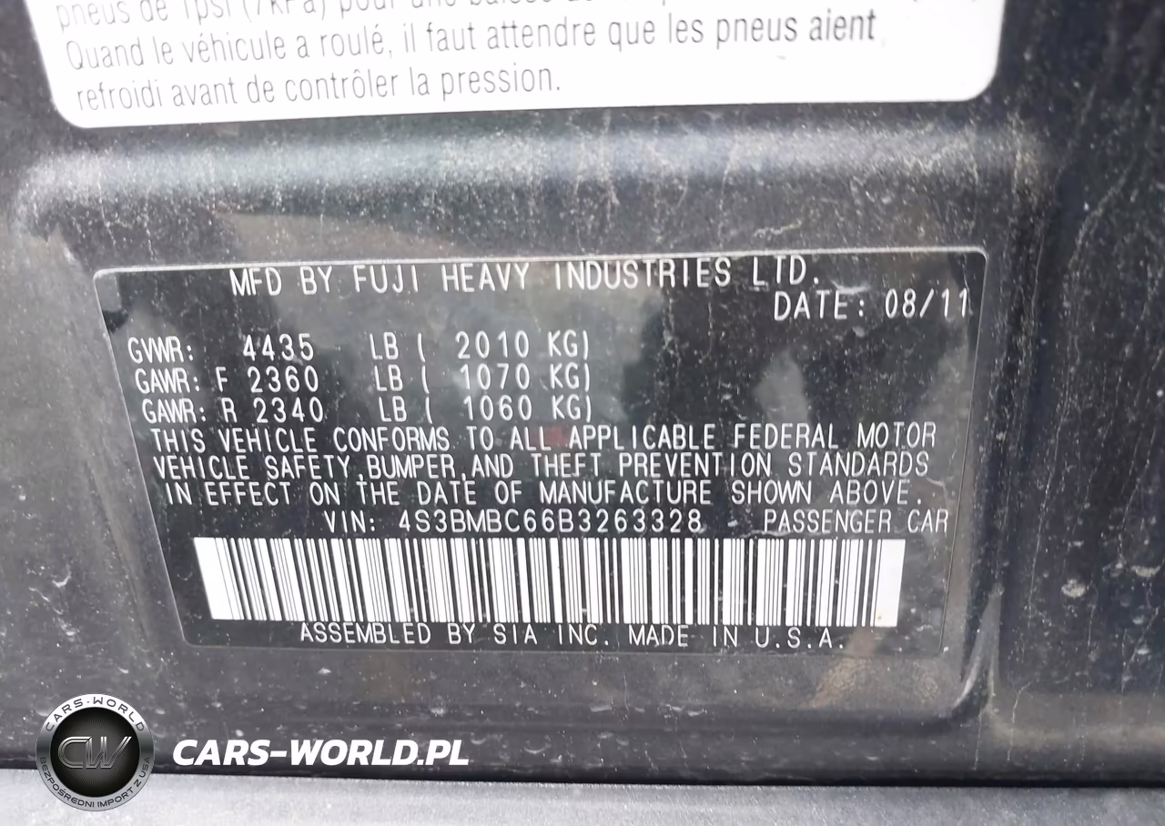 2011 Subaru Legacy 2.5I Premium VIN:4S3BMBC66B3263328 - 9