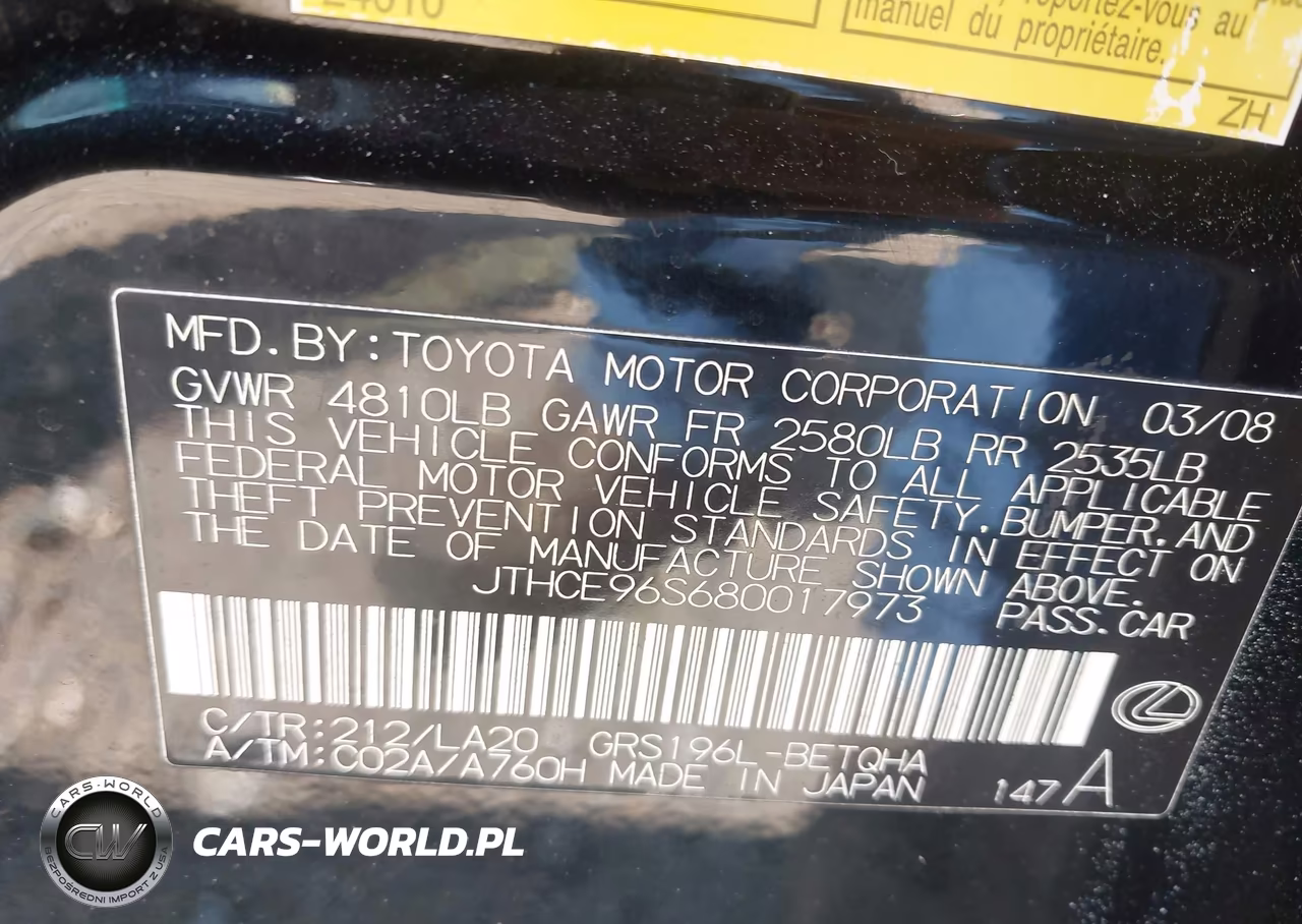 2008 Lexus Gs 350 VIN:JTHCE96S680017973 - 9
