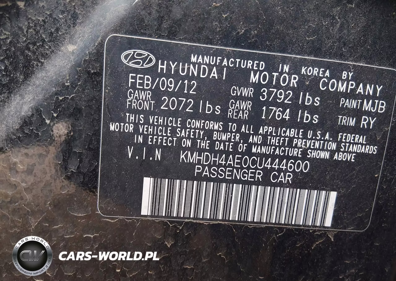 2012 Hyundai Elantra Limited (Ulsan Plant) VIN:KMHDH4AE0CU444600 - 9