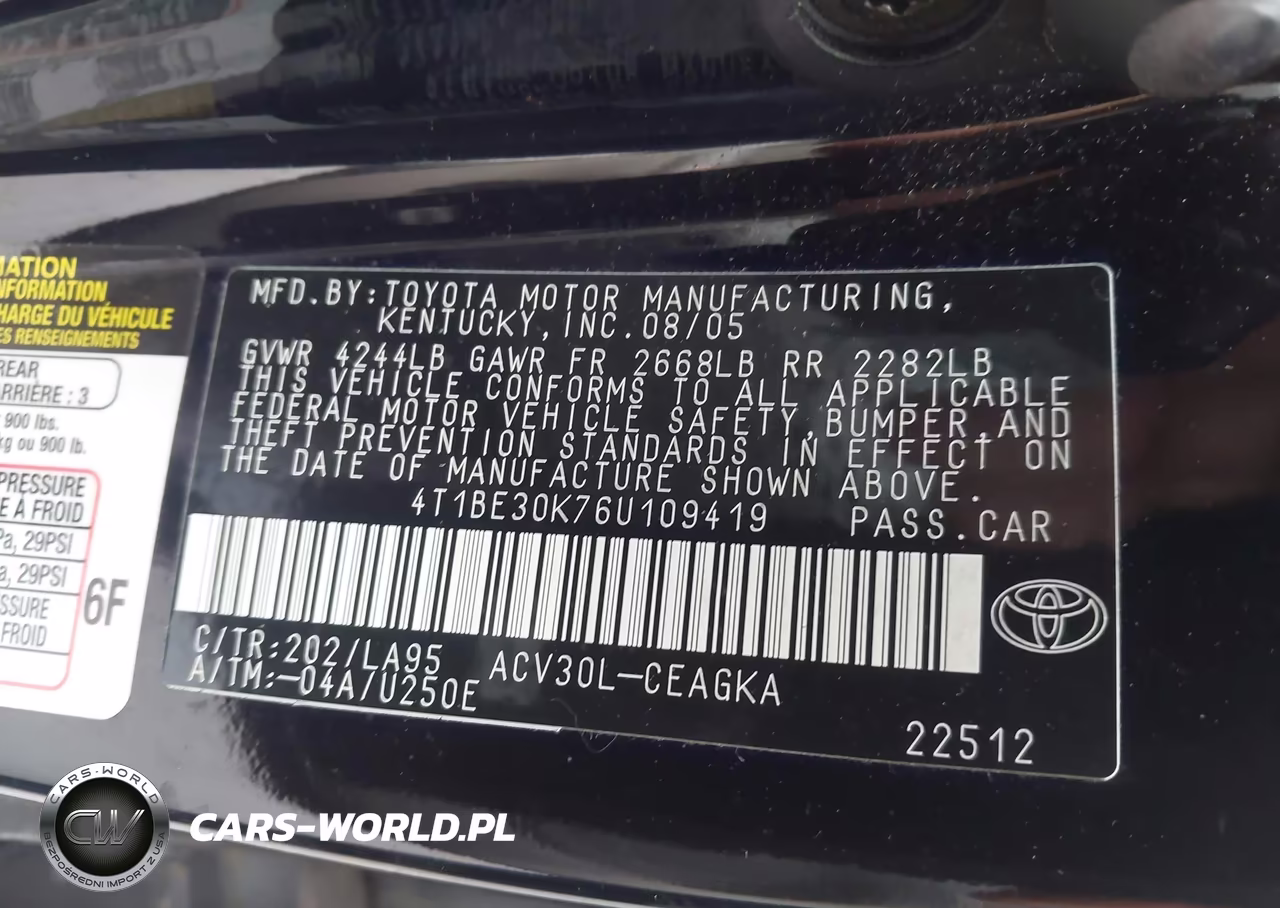 2006 Toyota Camry Xle VIN:4T1BE30K76U109419 - 9