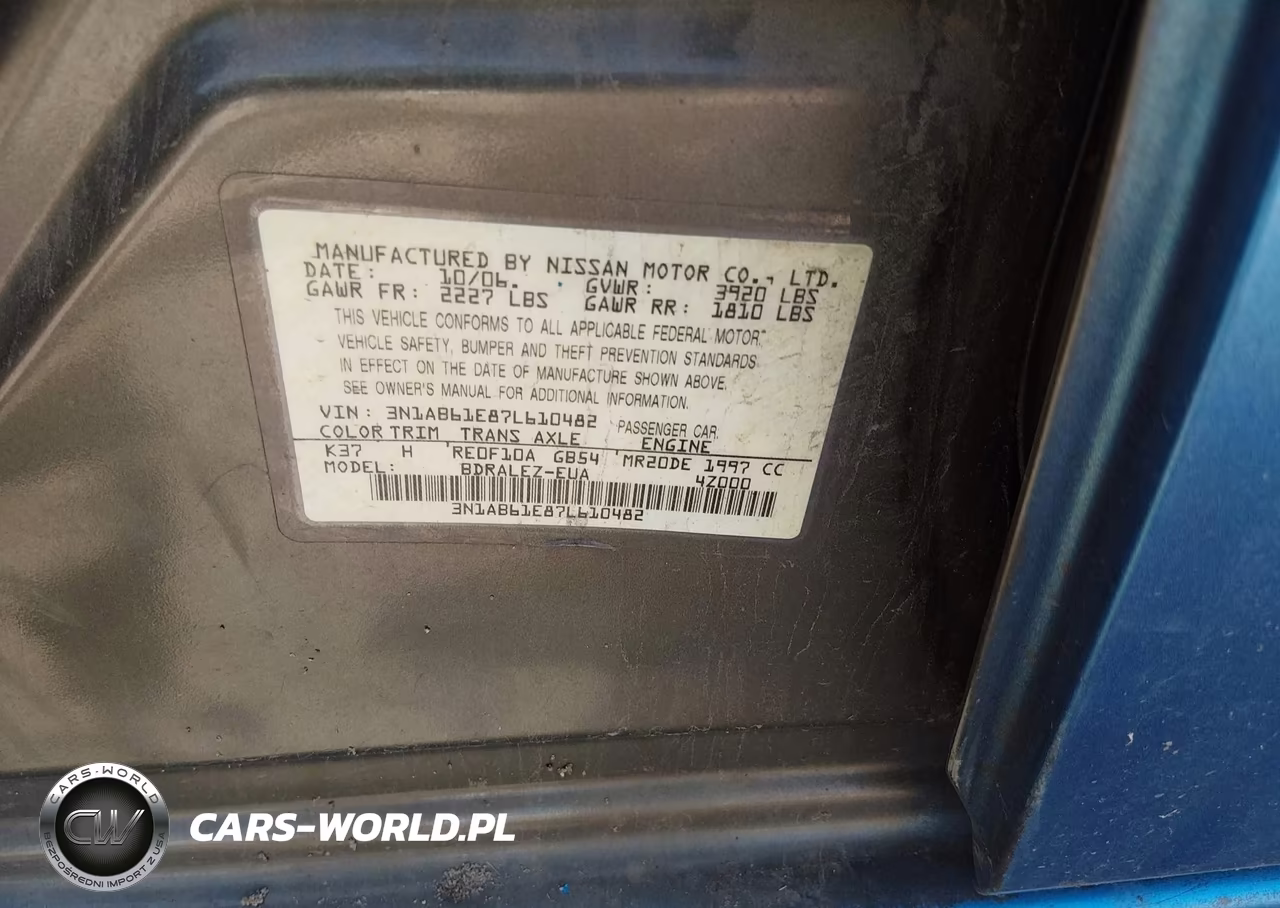 2007 Nissan Sentra 2.0S VIN:3N1AB61E87L610482 - 9