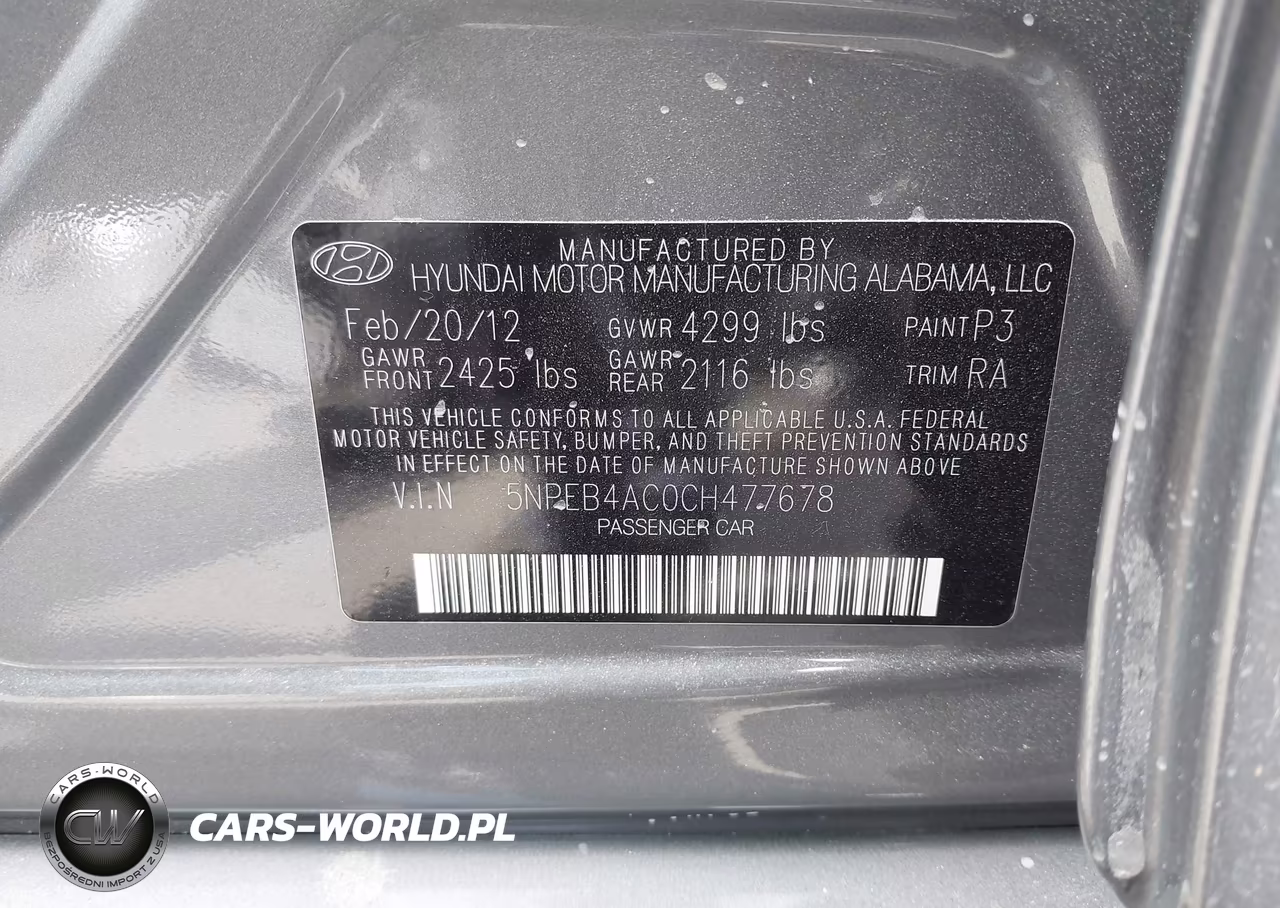 2012 Hyundai Sonata Gls VIN:5NPEB4AC0CH477678 - 9