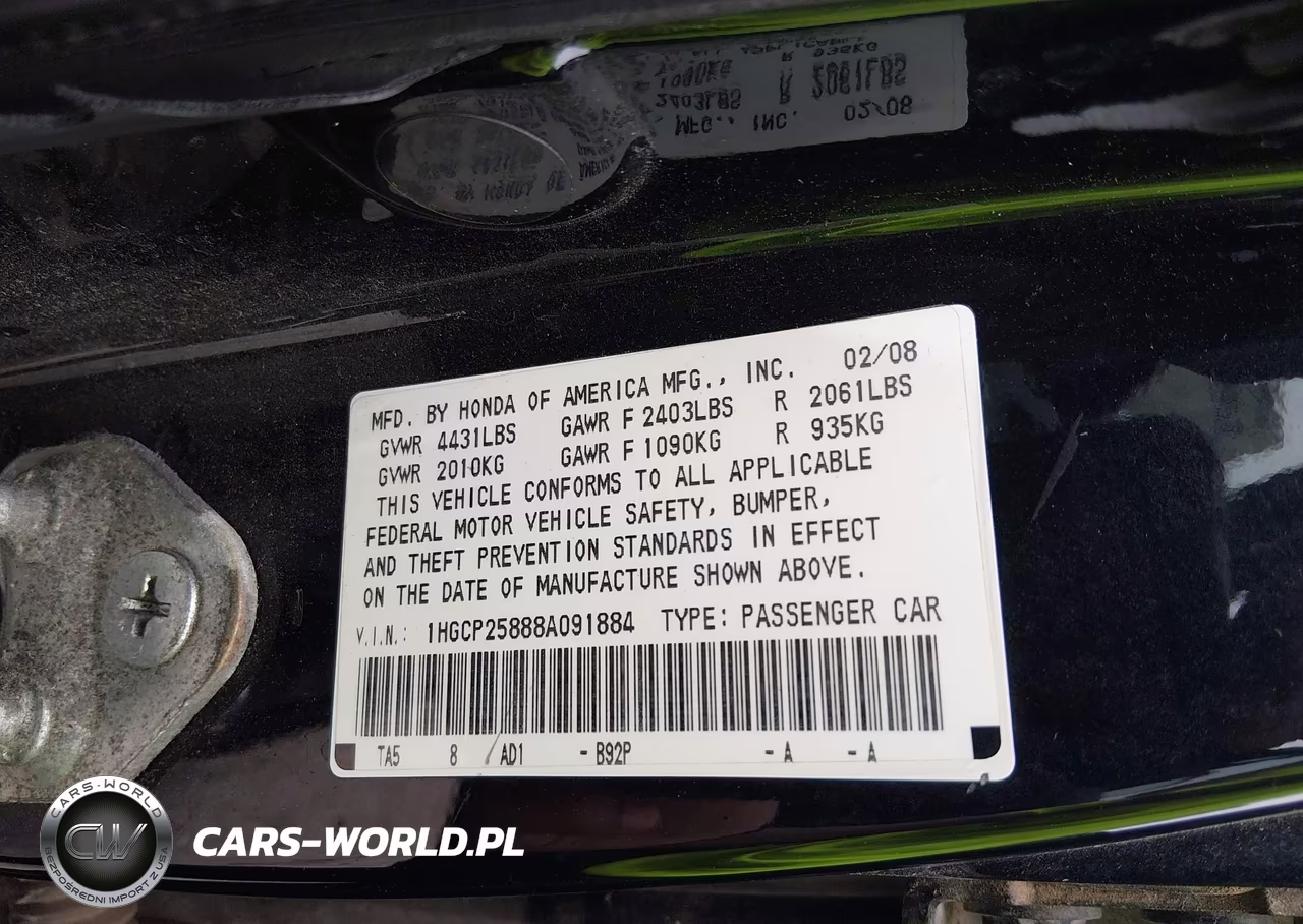 2008 Honda Accord 2.4 Ex-L VIN:1HGCP25888A091884 - 9
