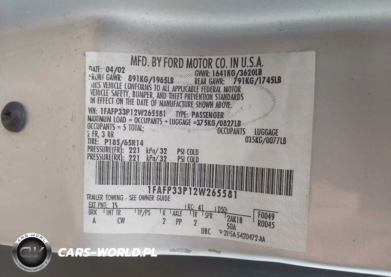 2002 Ford Focus Lx Base-Lx Premium VIN:1FAFP33P12W265581 - 9