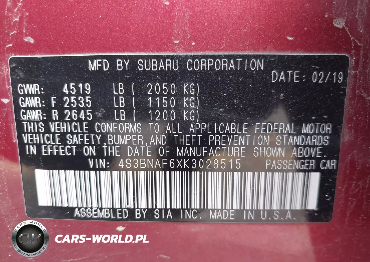 2019 Subaru Legacy 2.5I Premium VIN:4S3BNAF6XK3028515 - 9