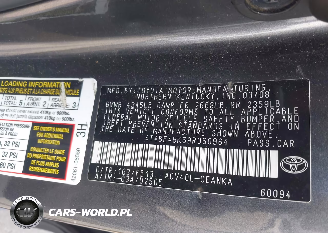 2009 Toyota Camry Base VIN:4T4BE46K69R060964 - 9