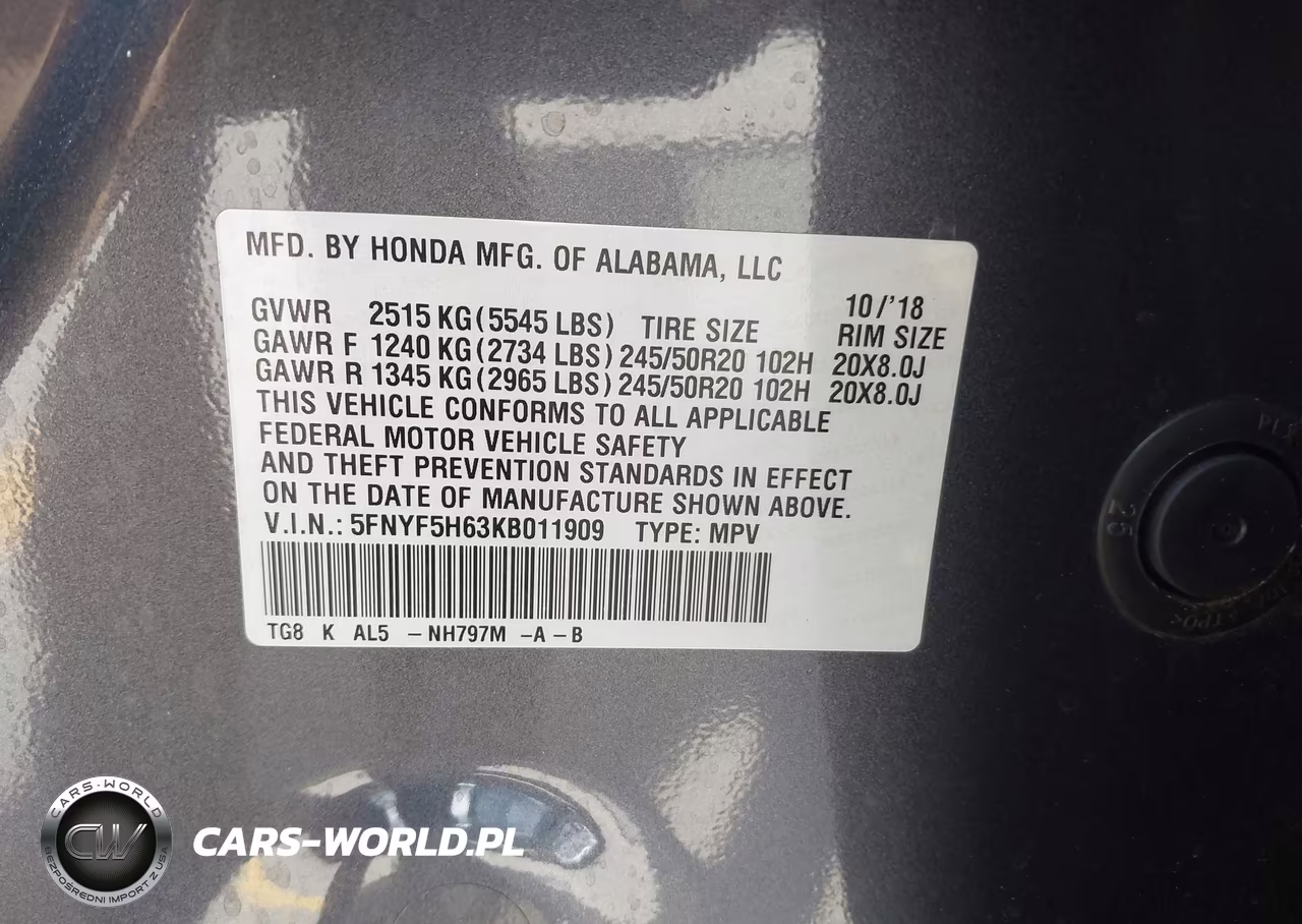 2019 Honda Pilot Touring VIN:5FNYF5H63KB011909 - 9