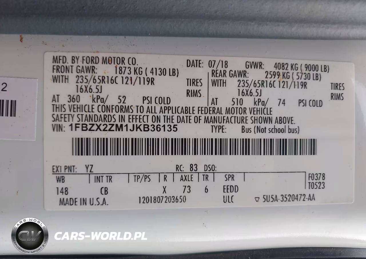 2018 Ford Transit-350 Xl VIN:1FBZX2ZM1JKB36135 - 9