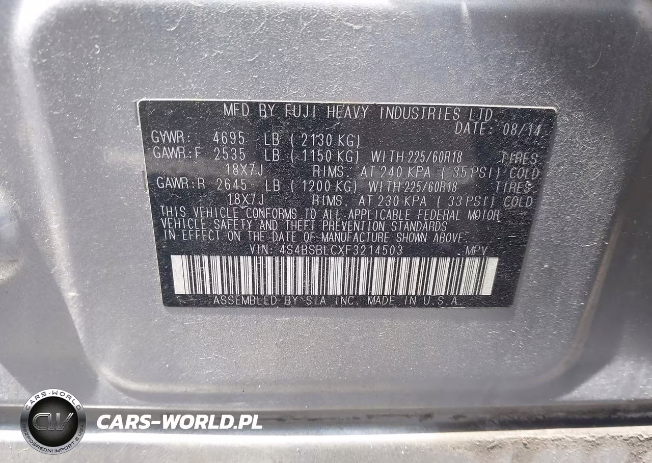 2015 Subaru Outback 2.5I Limited VIN:4S4BSBLCXF3214503 - 9