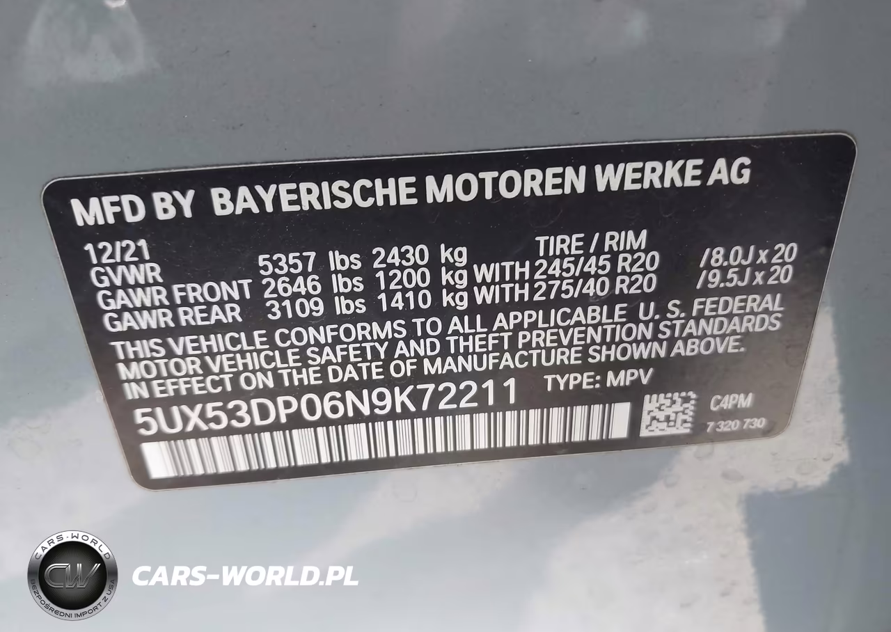 2022 BMW X3 xDrive30I VIN:5UX53DP06N9K72211 - 9